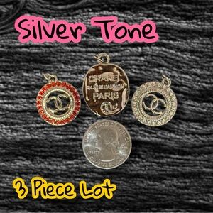 3 Piece CC Silver Tone Zipper Pull Charm